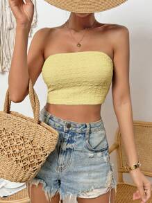 SHEIN Essnce Áo nữ Lộ Lưng Buộc lại màu trơn Giải trí - Màu vàng - Xem 4