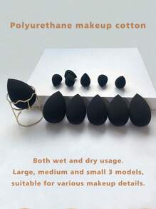 Makeup Sponge Travel Set Of 3 Waterdrop-Shaped, Soft, Non-Absorbent Makeup Sponge In Large, Medium, Small For Easy Cleaning, Without Powder Stain, In Three Colors - Black - View 4