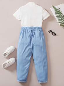 男孩雙排釦小高領襯衫和褲子 - 藍白色 - 查看 2