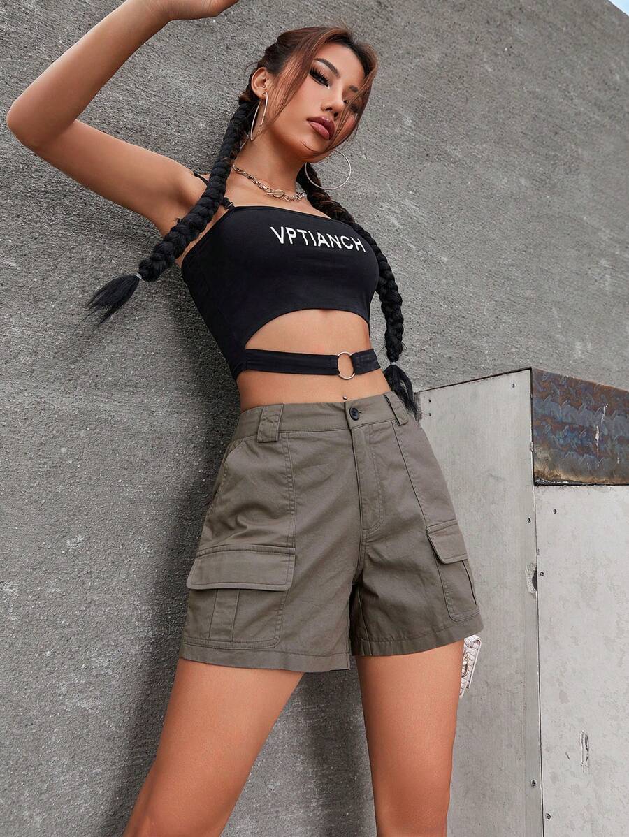 Flap Pocket Cargo Shorts Casual Summer - Grey - View 1