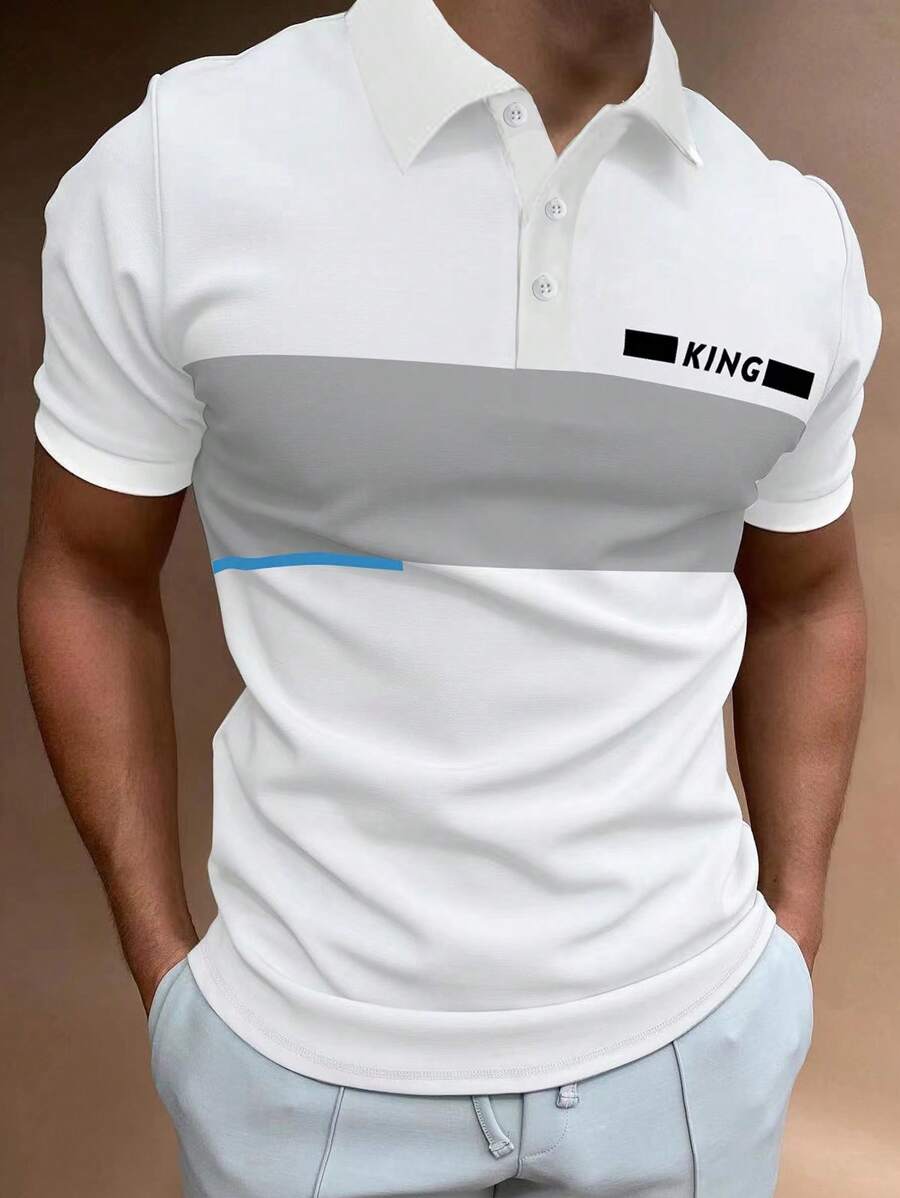 Manfinity Homme Men Letter Graphic Colourblock Polo Shirt - White - View 1