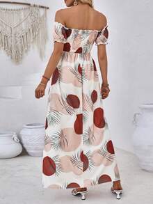 Breezaya Tropical Print Off Shoulder Frill Trim Dress - White - View 2