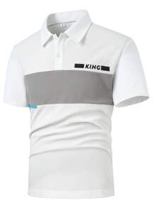 Manfinity Homme Men Letter Graphic Colourblock Polo Shirt - White - View 3