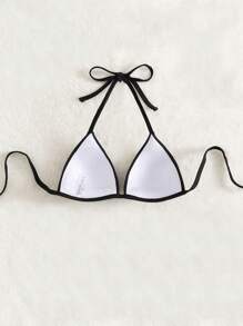 Swim Basics Summer Beach Solid Halter Triangle Bikini Top - Black - View 2