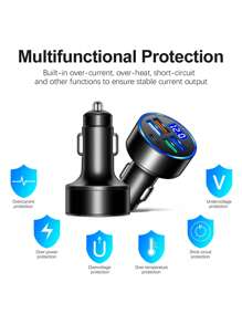 4 Port 15.5W USB Type-C Car Charger LED Digital Display Auto Charging Plug Adapter - Black - View 3