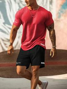 Manfinity Homme Bộ hai mảnh Nam Dây kéo Lá thư Giải trí - Đỏ - Xem 1