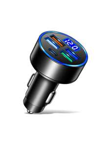 4 Port 15.5W USB Type-C Car Charger LED Digital Display Auto Charging Plug Adapter - Black - View 5