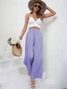SHEIN Frenchy Solid Wide Leg Trousers - Purple - View 1