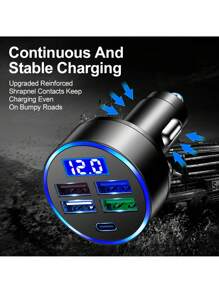4 Port 15.5W USB Type-C Car Charger LED Digital Display Auto Charging Plug Adapter - Black - View 6