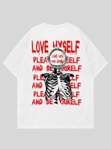 ROMWE MEN Street Life Các bạn Áo thun Bông Slogan & In Bộ xương - trắng - Xem 1