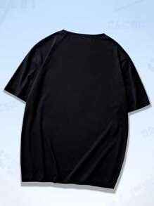 ROMWE MEN Anime 男士棉质汽车与字母图案 Y2k T 恤，学校 - 黑色 - 查看 2