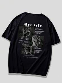 ROMWE MEN Guys Cotton Sculpture & Slogan Graphic Tee - Black - View 1
