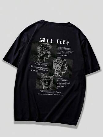 Hombres Camiseta algodón con estampado de escultura & de slogan