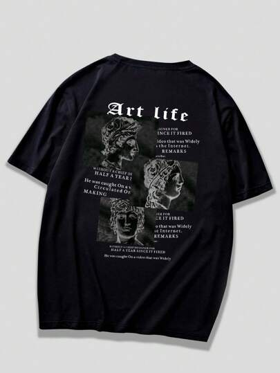 Jungen Baumwolle T-Shirt mit Skulpturen und Slogan Grafik