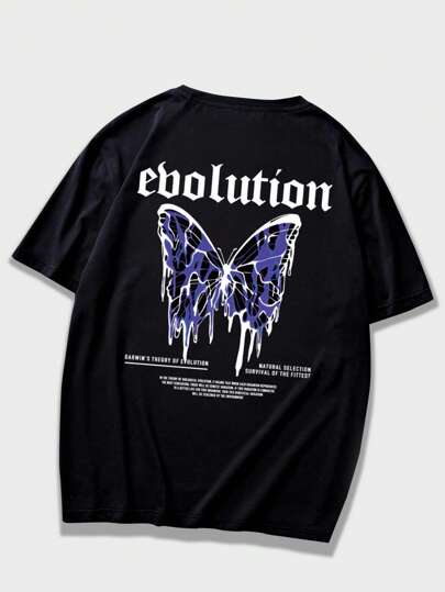Guys Cotton Butterfly & Slogan Graphic Tee