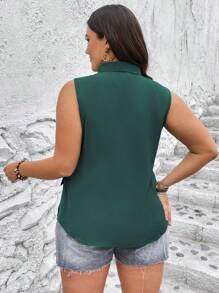 SHEIN Clasi Plus Shawl Collar Knot Side Wrap Blouse - Green - View 2