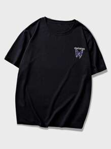 ROMWE MEN Các bạn Áo thun Bông Hình ảnh con bướm và khẩu hiệu - màu đen - Xem 2