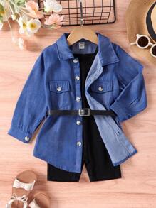 SHEIN 年輕女孩翻蓋細節襯衫＆腰帶cami連體褲