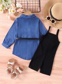 SHEIN 年輕女孩翻蓋細節襯衫＆腰帶cami連體褲