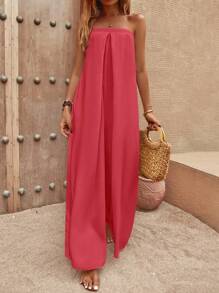 SHEIN LUNE Mono tubo unicolor de pierna ancha - Rojo - Ver 1