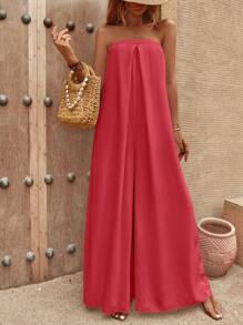 SHEIN LUNE Mono tubo unicolor de pierna ancha - Rojo - Ver 3