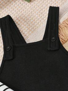 SHEIN Baby Boy Striped Tee & Pinafore Jumpsuit - Black and White - View 3
