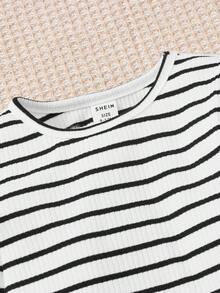 SHEIN Baby Boy Striped Tee & Pinafore Jumpsuit - Black and White - View 4