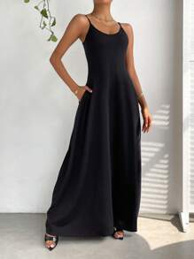 SHEIN Essnce Solid Cami Dress - Black - View 3