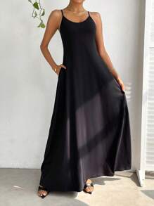 SHEIN Essnce Solid Cami Dress - Black - View 4