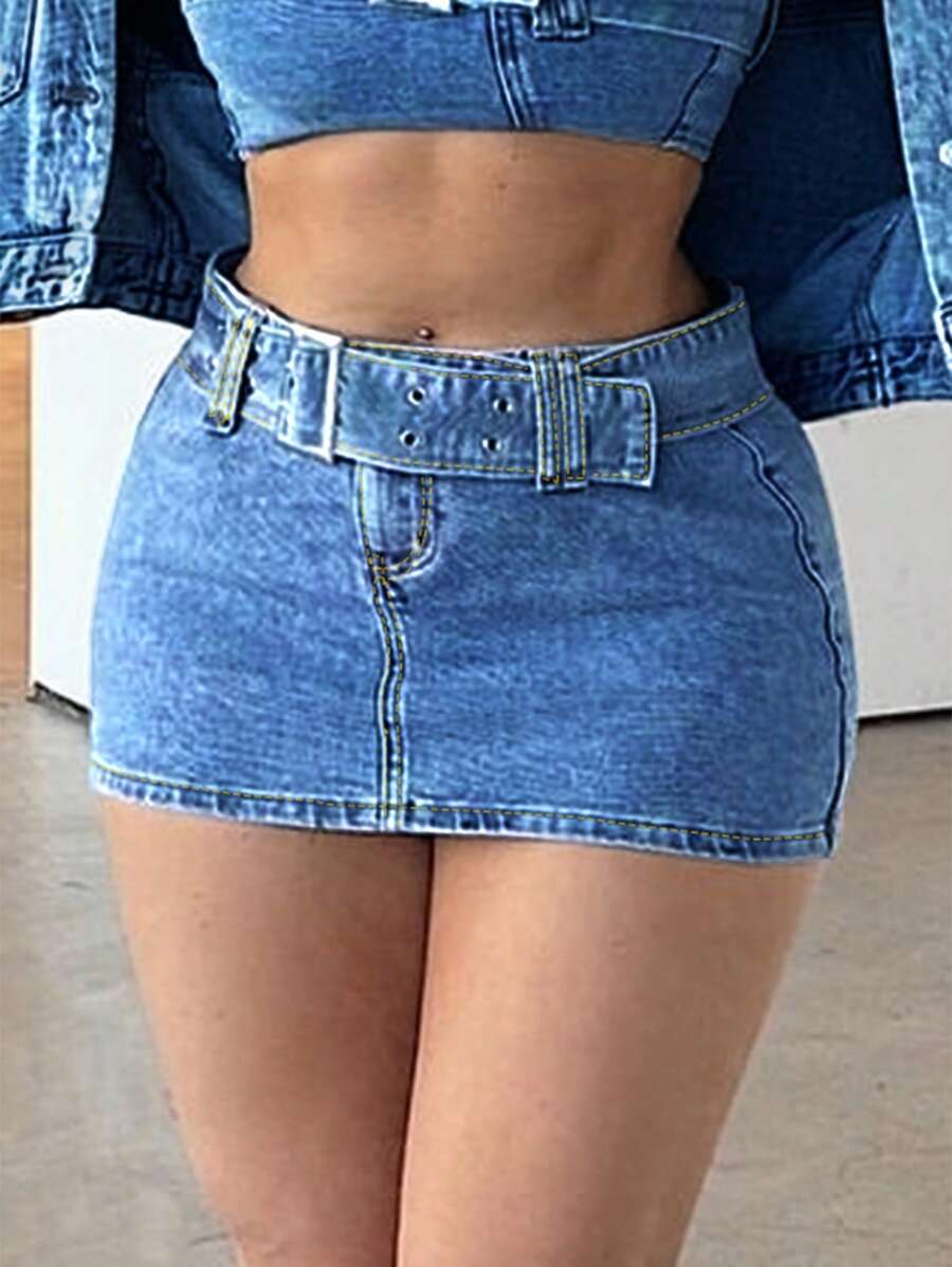 Zip Fly Váy Denim
