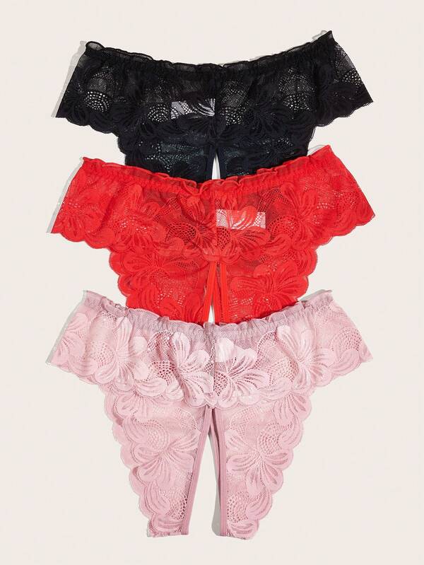 Plus 3pack Floral Lace Panty SHEIN USA