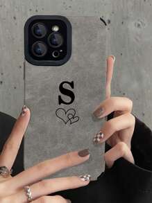 Funda de teléfono con patrón de corazón de manzana, resistente al agua, a los golpes y a los arañazos - Gris - Ver 1