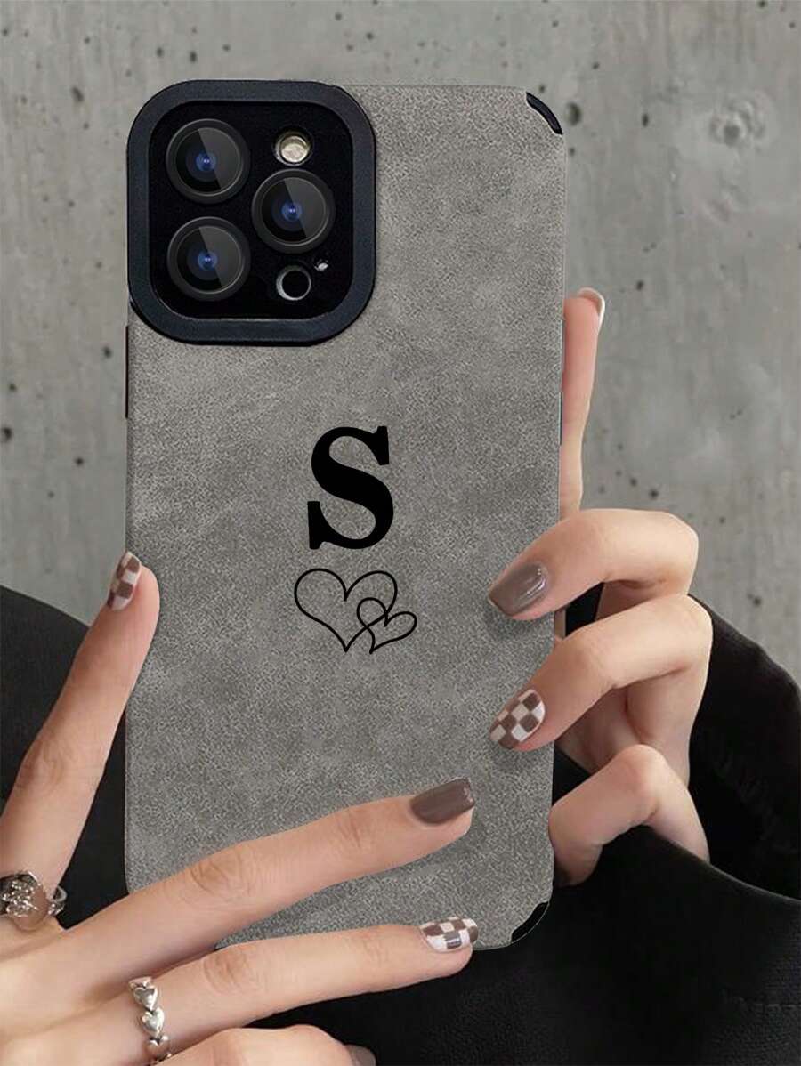 Funda de teléfono con patrón de corazón de manzana, resistente al agua, a los golpes y a los arañazos - Gris - Ver 1