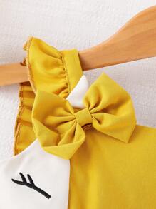 Đầm em bé Xù Nơ trước Hoạt hình Khối Màu - Màu vàng - Xem 4