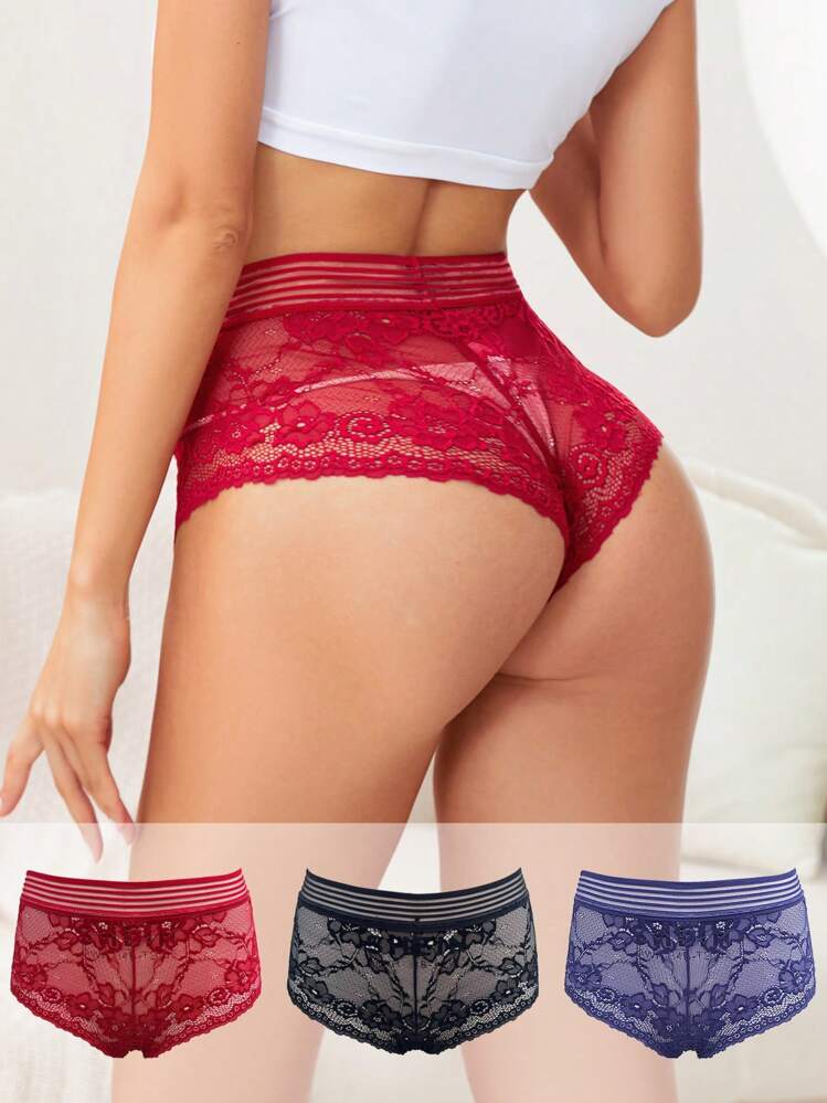3pack Floral Lace Boyshorts - Red - View 1