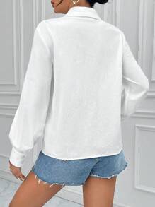 SHEIN Essnce Solid Button Front Shirt - White - View 2