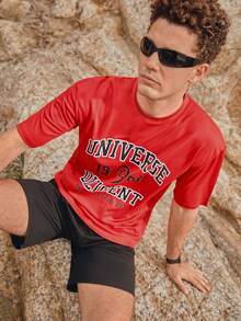 Camiseta deportiva básica con gráfico de letra para hombre, camiseta deportiva, camiseta roja para hombre, camiseta deportiva - Rojo - Ver 4