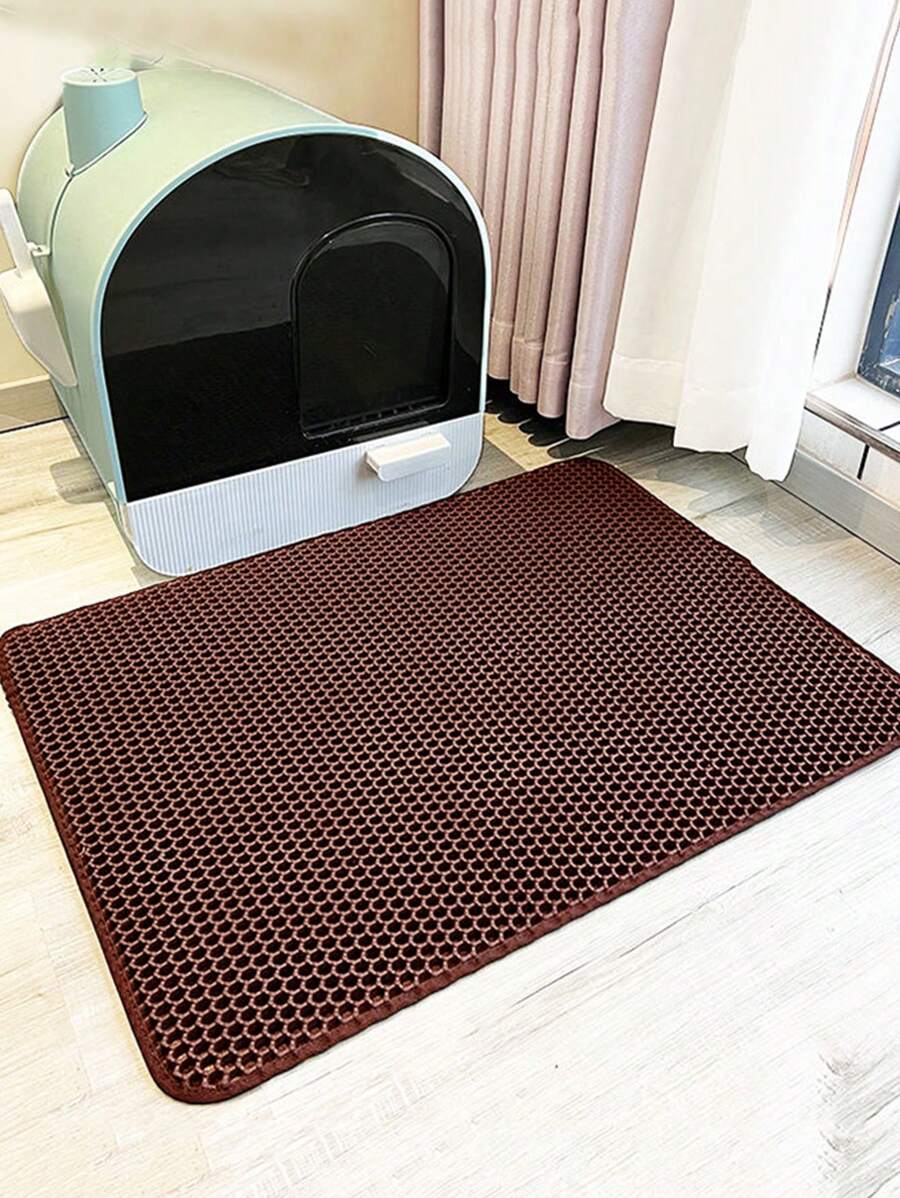 1 pieza Estera para gato de doble capa café marrón basura durable anti deslizante para perro para limpieza - Café integral - Ver 1