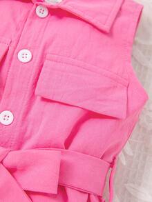 嬰兒女裝翻蓋細節襯衫裙連包包