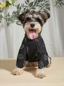 1入組可愛瓶印字母圖形寵物T恤，黑色柔軟迷你寵物T恤，貓用，狗用，夏季用狗 - 黑色 - 查看 2