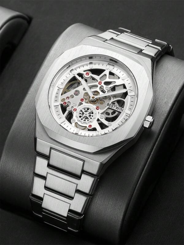 GORBEN Fashion Men's Watch Alloy Strap Hollow Rhinestone Round Dial Waterproof Luminous Scale Men's Quartz Watch