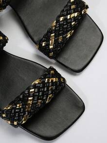 Women Braided Design Double Strap Slide Sandals, Vacation Summer Flat Sandals - Multicolor - View 4