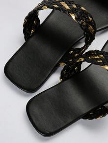 Women Braided Design Double Strap Slide Sandals, Vacation Summer Flat Sandals - Multicolor - View 7