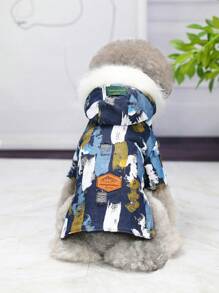 Thickened Denim Hooded Windbreaker Jacket For Pets, Distressed Design, Warm For Cats/Dogs In Autumn & Winter - Royal Blue - View 12