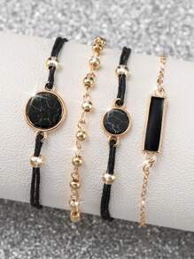 女式簡約方形錶盤石英手錶配皮帶和手鍊套裝（5入組/套）