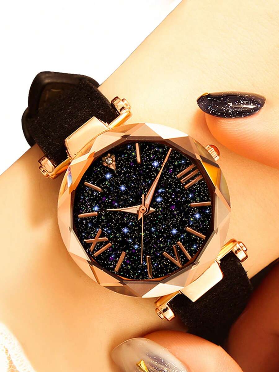 星空錶盤石英表 - 黑色 - 查看 1