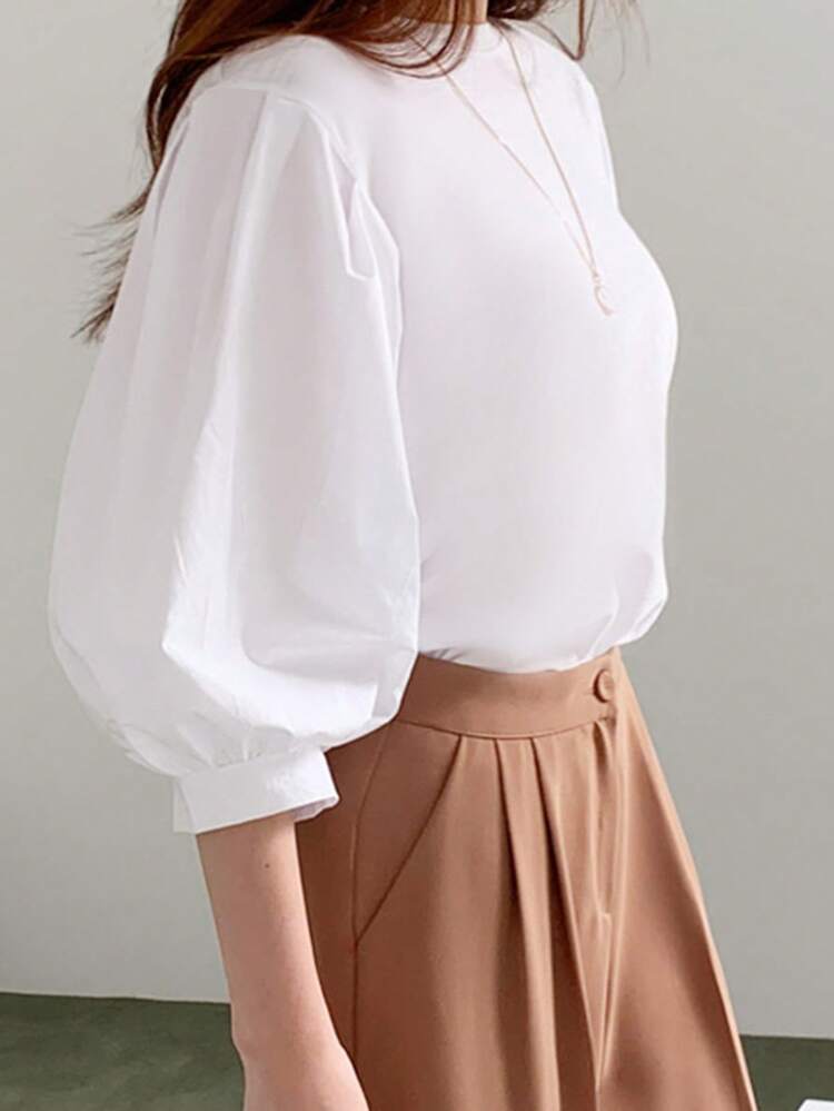 Solid Puff Sleeve Blouse Preppy Tops