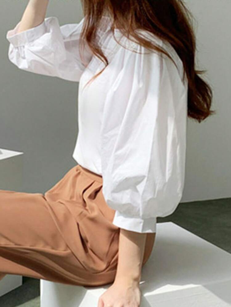 Solid Puff Sleeve Blouse Preppy Tops