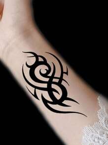 1張黑色極簡風格圖騰和文字設計的紋身貼紙,防水,持久 - 黑色 - 查看 1