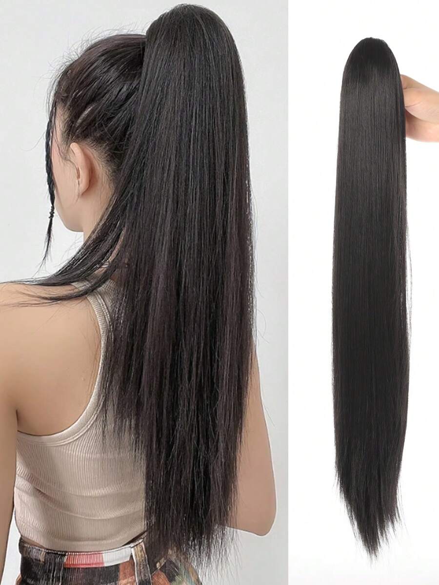 Long Straight Ponytail Synthetic Hair Extension - Black - View 1